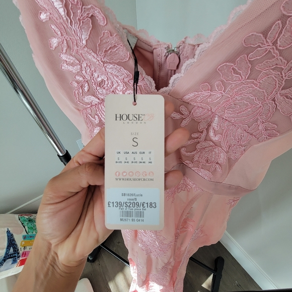 House of CB Lucia Dress Rose Sheer Lace/Bandage Maxi Dress - Picture 6 of 12